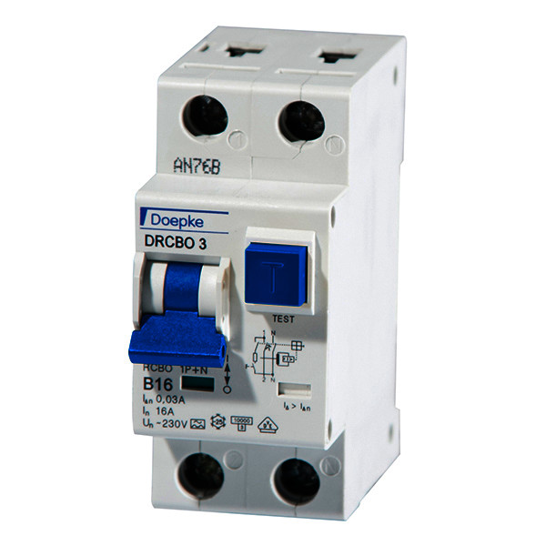 Combinaciones de interruptores diferenciales e interruptores magneto térmicos DRCBO 3 Tipo A KV, 1 polo + N<br/>Combinaciones de interruptores diferenciales e interruptores magneto térmicos DRCBO 3 Tipo A KV, 1 polo + N