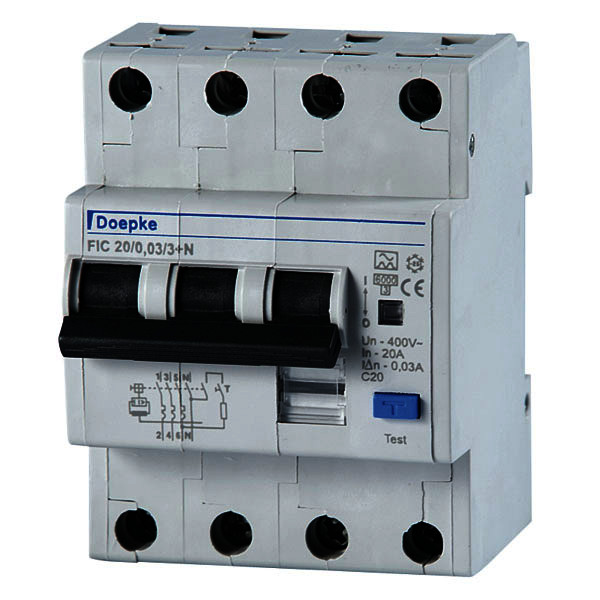 Combinaciones de interruptores diferenciales e interruptores magneto térmicos FIC Tipo A, 3 polo + N<br/>Combinaciones de interruptores diferenciales e interruptores magneto térmicos FIC Tipo A, 3 polo + N