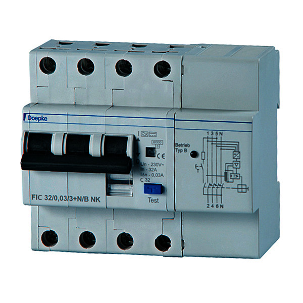 RCCB with overcurrent protection FIC Type B  NK, 3+N-pole<br/>RCCB with overcurrent protection FIC Type B  NK, 3+N-pole