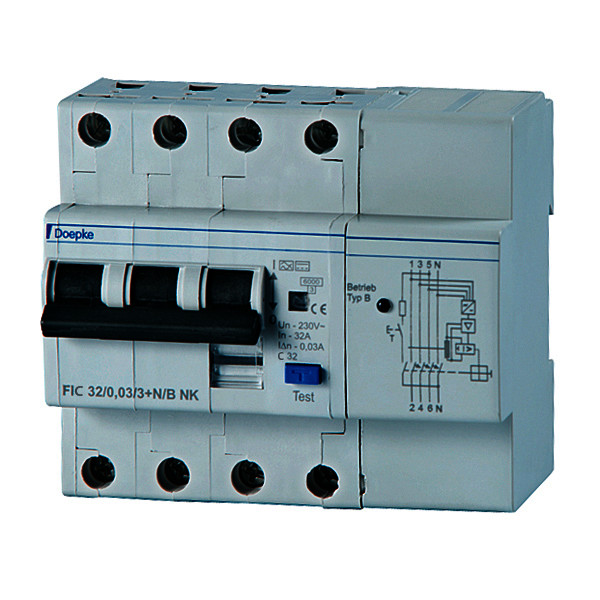 Combinaciones de interruptores diferenciales e interruptores magneto térmicos FIC Tipo B NK, 3 polo + N<br/>Combinaciones de interruptores diferenciales e interruptores magneto térmicos FIC Tipo B NK, 3 polo + N