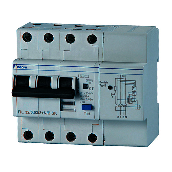 Combinaciones de interruptores diferenciales e interruptores magneto térmicos FIC Tipo B SK, 3 polo + N<br/>Combinaciones de interruptores diferenciales e interruptores magneto térmicos FIC Tipo B SK, 3 polo + N